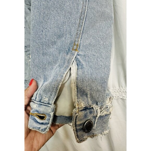 Avalon AC Collection Retro Sherpa Lined Denim Distressed Zombie Trucker Jacket L - Picture 5 of 10